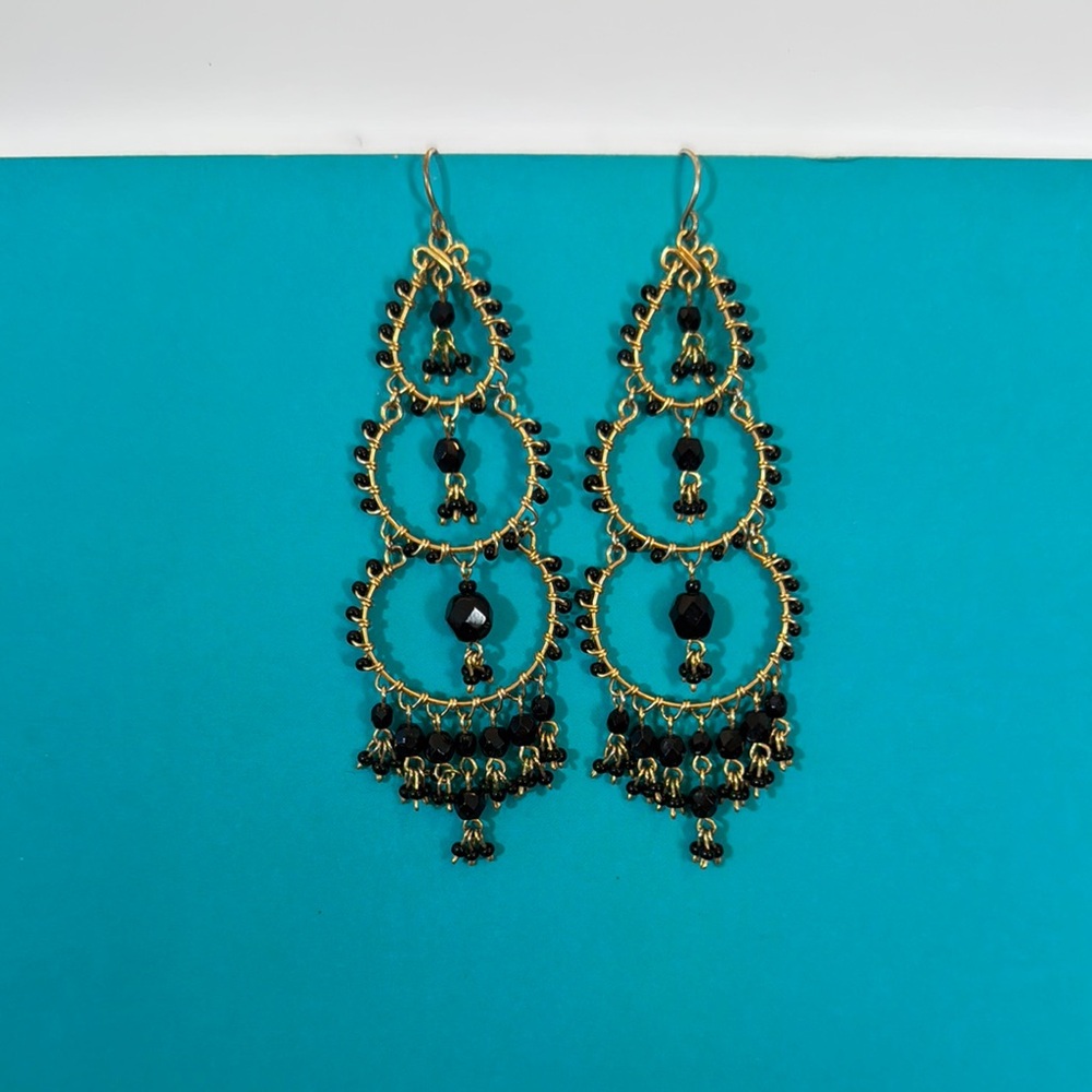 Elegant Gold and Black Chandelier Earrings